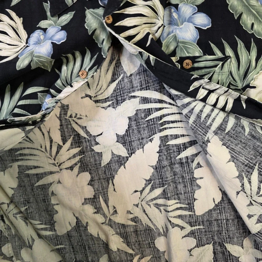 Banana‎ Cabana Hawaiian Shirt Mens XXL 100% Silk Black Floral Aloha Short Sleeve - Picture 6 of 8